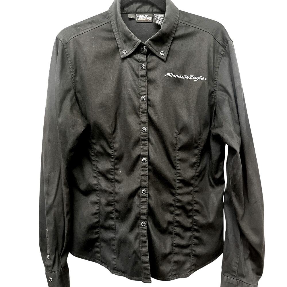 Harley Davidson Screamin Eagle Button Up Shirt Womens L Black Stretch Fitted